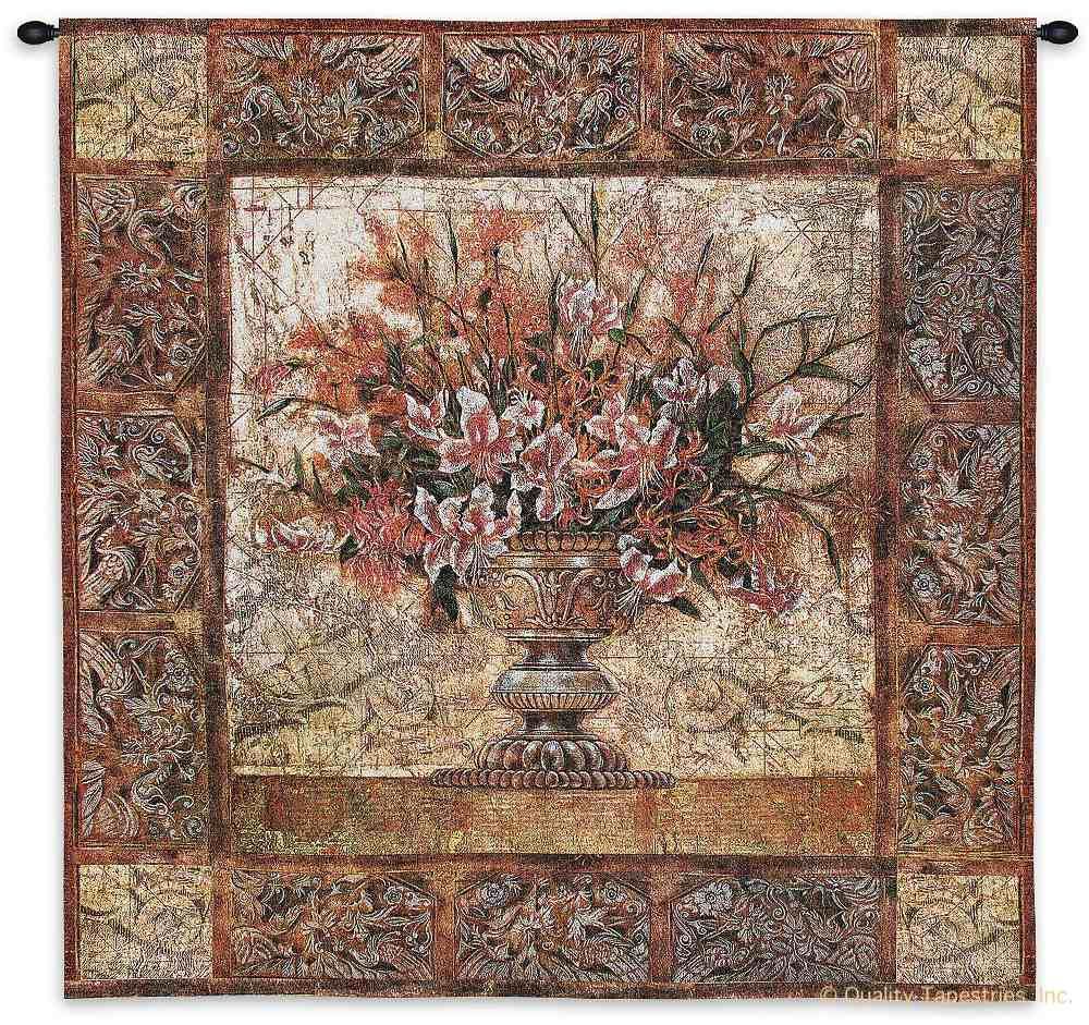 Bouquet of Flowers Wall Tapestry C-2199, 2199-Wh, 2199C, 2199Wh, 50-59Inchestall, 50-59Incheswide, 53H, 53W, Art, Botanical, Bouquet, Carolina, USAwoven, Cotton, Floral, Flower, Flowers, Hanging, Of, Pedals, Pink, Square, Tapestries, Tapestry, Wall, Woven, tapestries, tapestrys, hangings, and, the