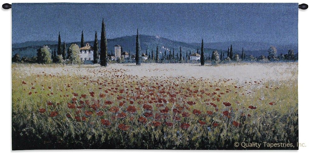 Tuscan Poppies Wall Tapestry C-2228, Carolina, USAwoven, Tapestry, Floral, Yellow, Blue, 50-59Incheswide, 10-29Inchestall, Horizontal, Cotton, Woven, Wall, Hanging, Tapestries, tapestries, tapestrys, hangings, and, the