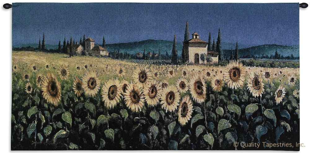 Tuscan Sunflower Wall Tapestry C-2229, Carolina, USAwoven, Tapestry, Floral, Yellow, Blue, 50-59Incheswide, 10-29Inchestall, Horizontal, Cotton, Woven, Wall, Hanging, Tapestries, tapestries, tapestrys, hangings, and, the