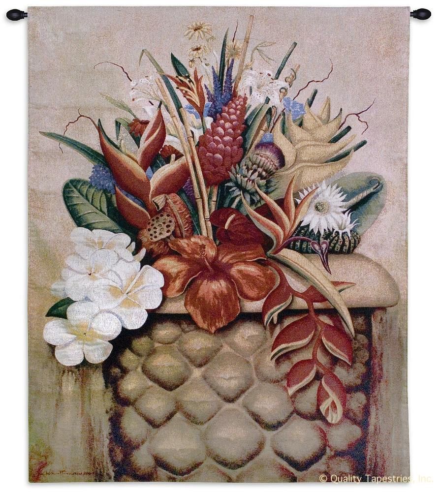Tropical Flora Wall Tapestry C-2235, 2235-Wh, 2235C, 2235Wh, 40-49Incheswide, 40W, 50-59Inchestall, 53H, Abstract, Art, Botanical, Brown, Carolina, USAwoven, Contemporary, Cotton, Flora, Floral, Flower, Flowers, Green, Hanging, Modern, Pedals, Red, Tapastry, Tapestries, Tapestry, Tapistry, Tropical, Vertical, Wall, White, Woven, tapestries, tapestrys, hangings, and, the