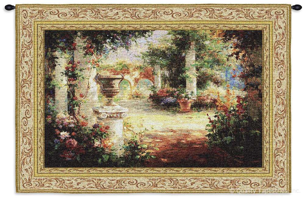Sunlit Courtyard Wall Tapestry C-2254M, 2254-Wh, 2254C, 2254Cm, 2254Wh, 2269-Wh, 2269C, 2269Wh, 30-39Inchestall, 36H, 50-59Inchestall, 50-59Incheswide, 53H, 53W, 70-79Incheswide, 70W, Art, Border, Carolina, USAwoven, Cotton, Courtyard, Erope, Europe, European, Eurupe, Floral, Flowers, Garden, Gold, Green, Hanging, Horizontal, Red, Sunlit, Tapestries, Tapestry, Wall, Woven, tapestries, tapestrys, hangings, and, the