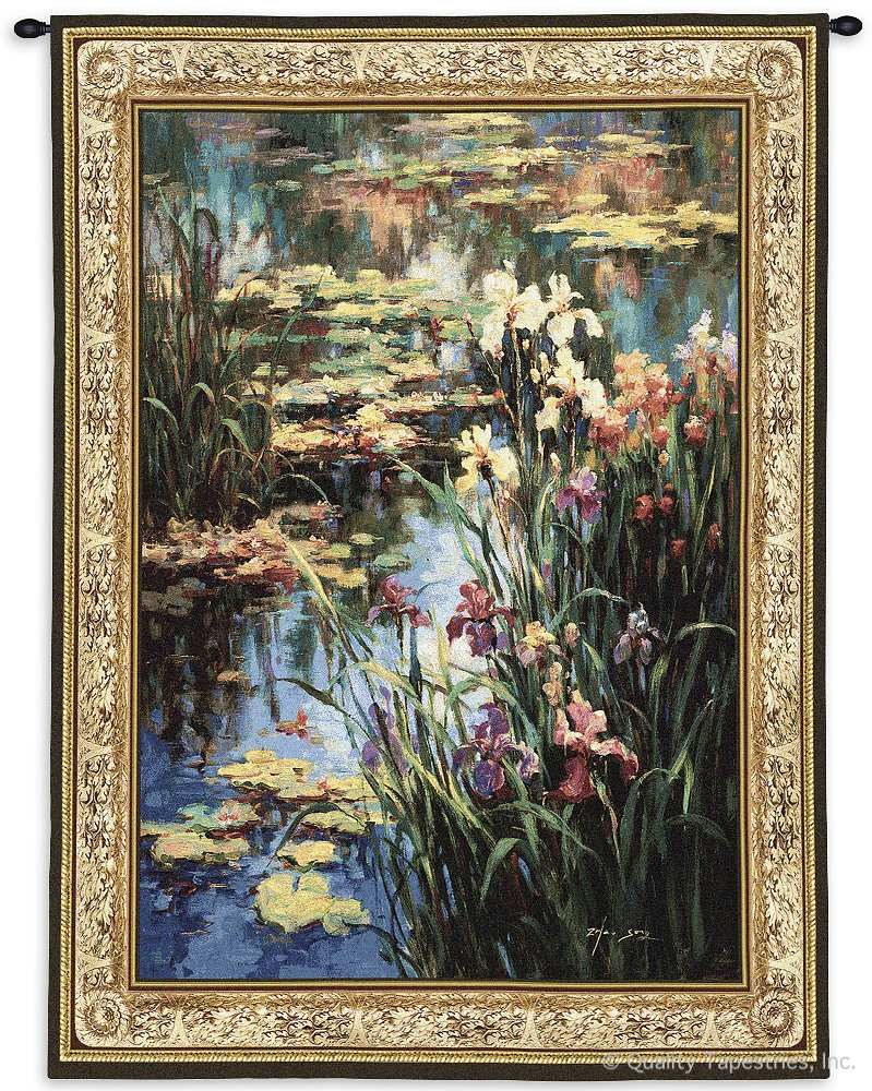 Summer Lily Wall Tapestry C-2283M, 2272-Wh, 2272C, 2272Wh, 2283-Wh, 2283C, 2283Cm, 2283Wh, 40-49Incheswide, 42W, 50-59Inchestall, 50-59Incheswide, 53H, 53W, 60-69Inchestall, 64H, Art, Botanical, Brown, Carolina, USAwoven, Cotton, Floral, Flower, Flowers, Green, Hanging, Lake, Landscape, Lily, Pedals, Pond, Summer, Tapestries, Tapestry, Vertical, Wall, Woven, tapestries, tapestrys, hangings, and, the