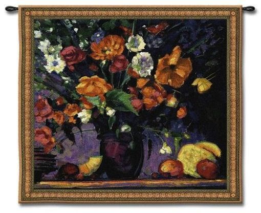 Bouquet of Poppies Dark Wall Tapestry C-2314, 2314-Wh, 2314C, 2314Wh, 50-59Inchestall, 50-59Incheswide, 53H, 53W, Abstract, Art, Botanical, Bouquet, Carolina, USAwoven, Cotton, Dark, Floral, Flower, Flowers, Hanging, Of, Orange, Pedals, Poppies, Purple, Square, Tapestries, Tapestry, Wall, Woven, tapestries, tapestrys, hangings, and, the
