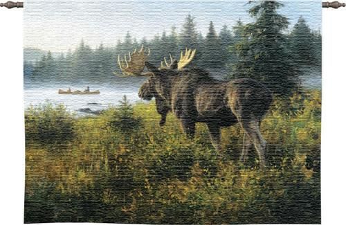 In His Domain Wall Tapestry C-2323, Carolina, USAwoven, Tapestry, Animal, Green, Blue, Moose, Trees, 30-39Incheswide, 10-29Inchestall, Horizontal, Cotton, Woven, Wall, Hanging, Tapestries, tapestries, tapestrys, hangings, and, the