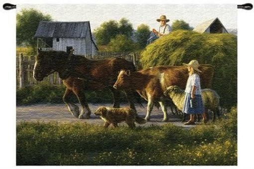Farm Animals & Girl Wall Tapestry C-2324, &, 10-29Inchestall, 2324-Wh, 2324C, 2324Wh, 26H, 30-39Incheswide, 34W, Animals, Art, Botanical, Carolina, USAwoven, Cotton, Cow, Dog, Farm, Floral, Flower, Flowers, Girl, Green, Hanging, Hay, Horizontal, Horse, Pedals, Prairie, Rustic, Sheep, Southwest, Southwestern, Tapestries, Tapestry, Wall, Western, Woven, tapestries, tapestrys, hangings, and, the