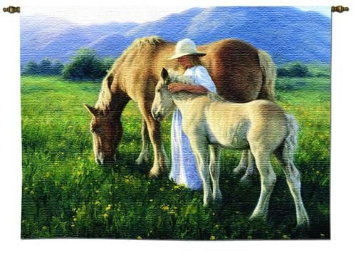 Beautiful Blondes Wall Tapestry C-2330, Carolina, USAwoven, Tapestry, Animal, Blue, Green, Horse, Cream, 30-39Incheswide, 10-29Inchestall, Horizontal, Cotton, Woven, Wall, Hanging, Tapestries, tapestries, tapestrys, hangings, and, the