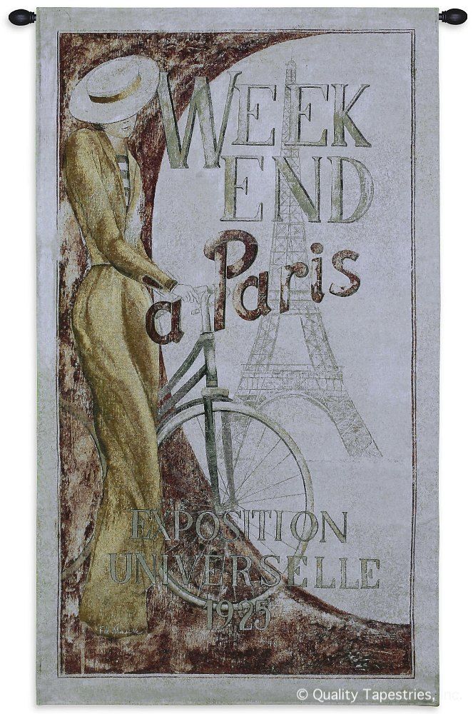 Weekend in Paris I Wall Tapestry C-2335, 1925, 2335-Wh, 2335C, 2335Wh, 30-39Incheswide, 30W, 50-59Inchestall, 53H, Art, Carolina, USAwoven, Cotton, Eiffel, Erope, Europe, European, Eurupe, Exposition, Fashion, France, Group, Hanging, I, In, Paris, Poster, Tapestries, Tapestry, Tower, Travel, Universelle, Urope, Vertical, Vintage, Wall, Weekend, White, Woven, Yellow, tapestries, tapestrys, hangings, and, the