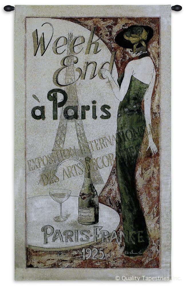 Weekend in Paris II Wall Tapestry C-2336, 1925, 2336-Wh, 2336C, 2336Wh, 30-39Incheswide, 30W, 50-59Inchestall, 53H, Art, Brown, Carolina, USAwoven, Cotton, Eiffel, Erope, Europe, European, Eurupe, Exposition, Fashion, France, Green, Group, Hanging, Ii, In, International, Paris, Poster, Tapestries, Tapestry, Tower, Travel, Urope, Vertical, Vintage, Wall, Weekend, Wine, Woven, tapestries, tapestrys, hangings, and, the