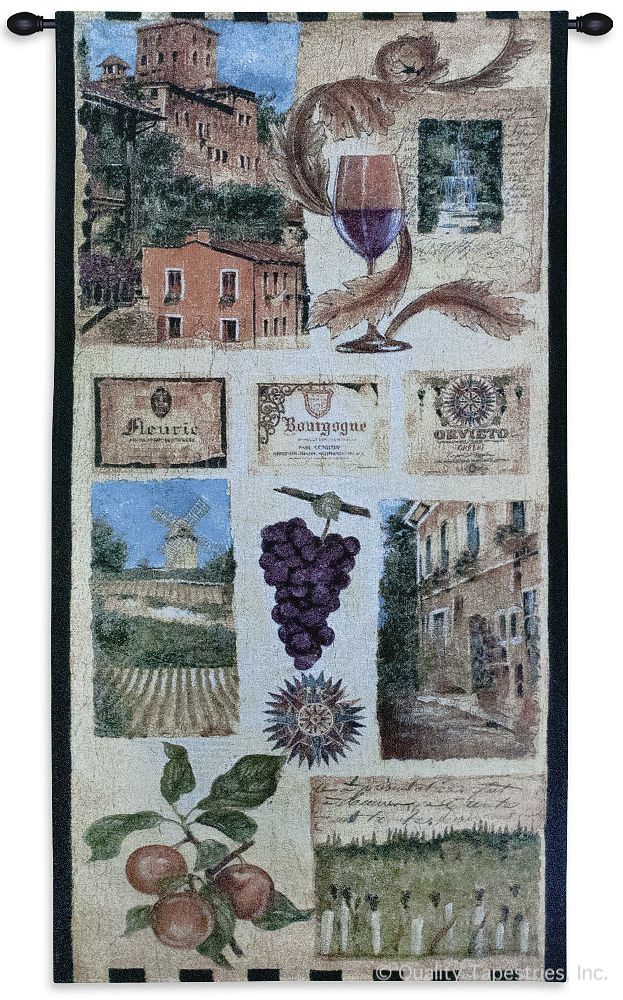 Wine Country II Wall Tapestry C-2345, 10-29Incheswide, 2345-Wh, 2345C, 2345Wh, 27W, 50-59Inchestall, 53H, Alcohol, Art, Beige, Bottle, Brown, Carolina, USAwoven, Cotton, Country, European, Grape, Group, Hanging, Ii, Spirits, Tapestries, Tapestry, Vertical, Vineyard, Wall, Wine, Woven, tapestries, tapestrys, hangings, and, the