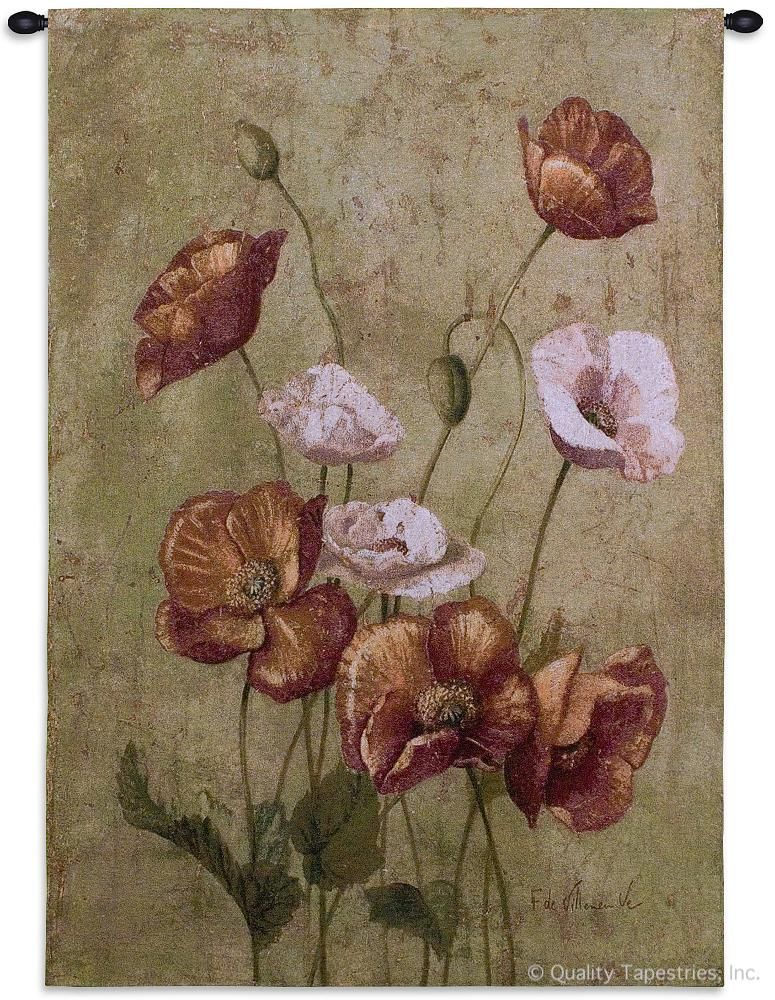 Fleurs du Rouges Wall Tapestry C-2416, 2416-Wh, 2416C, 2416Wh, 30-39Incheswide, 38W, 50-59Inchestall, 53H, Art, Botanical, Carolina, USAwoven, Cotton, Du, Fleurs, Floral, Flower, Flowers, Green, Hanging, Pedals, Pink, Red, Rouges, Tapestries, Tapestry, Vertical, Wall, Woven, tapestries, tapestrys, hangings, and, the