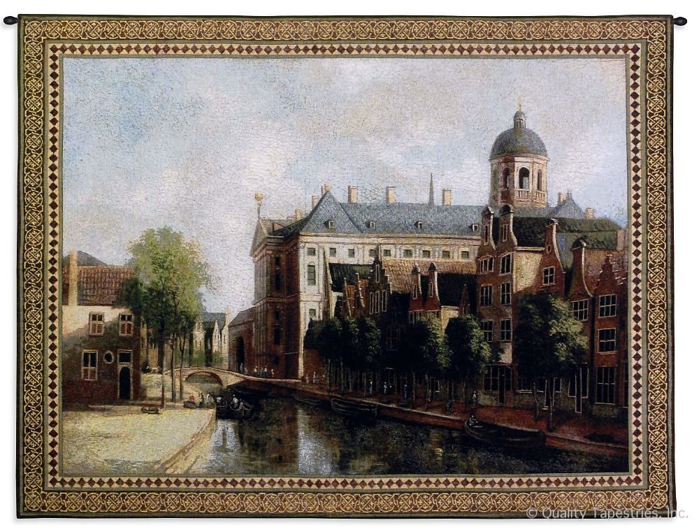 Morning Stillness Wall Tapestry C-2428, 2428-Wh, 2428C, 2428Wh, 40-49Inchestall, 41H, 50-59Incheswide, 53W, Art, Brown, Buildings, Carolina, USAwoven, Cityscape, Cotton, Erope, Europe, European, Eurupe, Hanging, Horizontal, Morning, River, Stillness, Tapestries, Tapestry, Town, Urope, Wall, Woven, tapestries, tapestrys, hangings, and, the