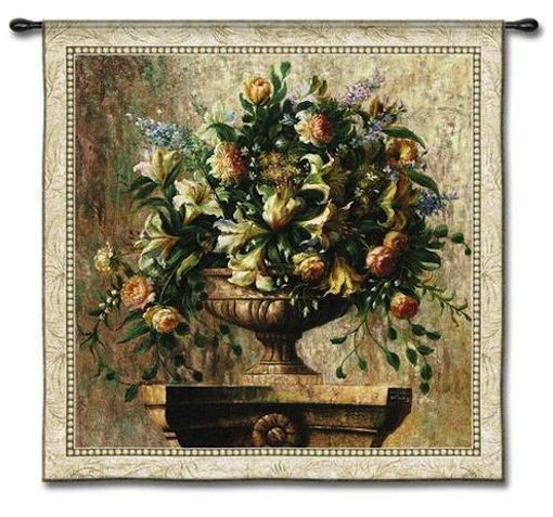 Sonata Bouquet of Flowers Wall Tapestry C-2435, 2435-Wh, 2435C, 2435Wh, 50-59Inchestall, 50-59Incheswide, 53H, 53W, Art, Botanical, Bouquet, Carolina, USAwoven, Cotton, Cream, Floral, Flower, Flowers, Green, Hanging, Light, Of, Pedals, Sonata, Square, Tapestries, Tapestry, Wall, White, Woven, tapestries, tapestrys, hangings, and, the