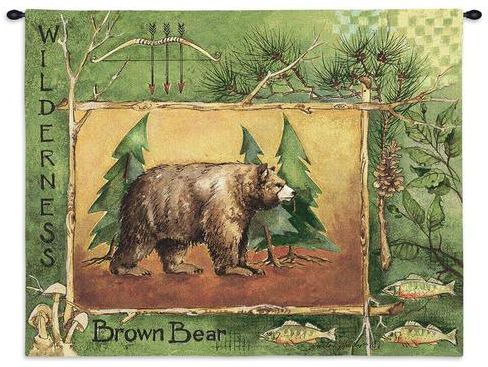 Brown Bear Wall Tapestry C-2456, Carolina, USAwoven, Tapestry, Animal, Brown, Green, 30-39Incheswide, 10-29Inchestall, Horizontal, Cotton, Woven, Wall, Hanging, Tapestries, tapestries, tapestrys, hangings, and, the