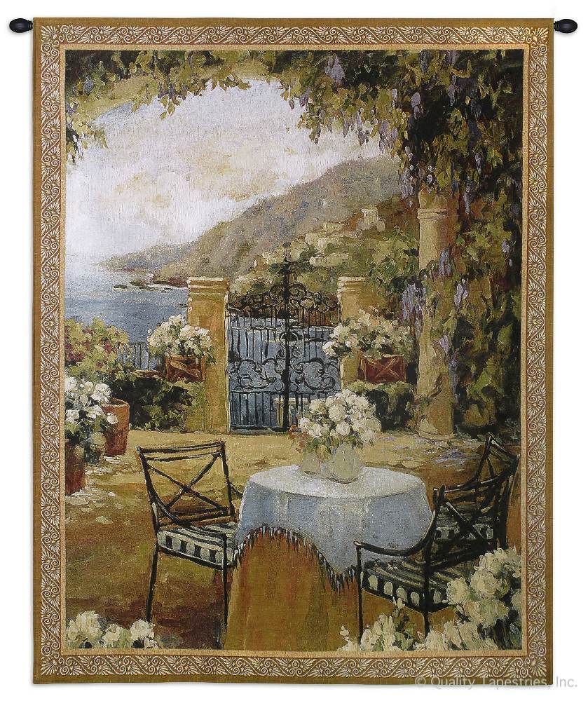 Seaside Terrace Wall Tapestry C-2461, 2461-Wh, 2461C, 2461Wh, 40-49Incheswide, 41W, 50-59Inchestall, 53H, Art, Beach, Brown, Carolina, USAwoven, Coast, Coastal, Cotton, European, Hanging, Ocean, Orange, Scene, Sea, Seaside, Tapestries, Tapestry, Terrace, Vertical, Wall, Wisteria, Woven, tapestries, tapestrys, hangings, and, the