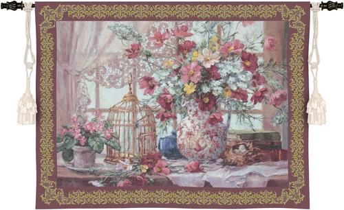 Queen Annes Lace Wall Tapestry C-2465, Carolina, USAwoven, Tapestry, Still, Life, Pink, Red, Gold, 50-59Incheswide, 40-49Inchestall, Horizontal, Cotton, Woven, Wall, Hanging, Tapestries, tapestries, tapestrys, hangings, and, the