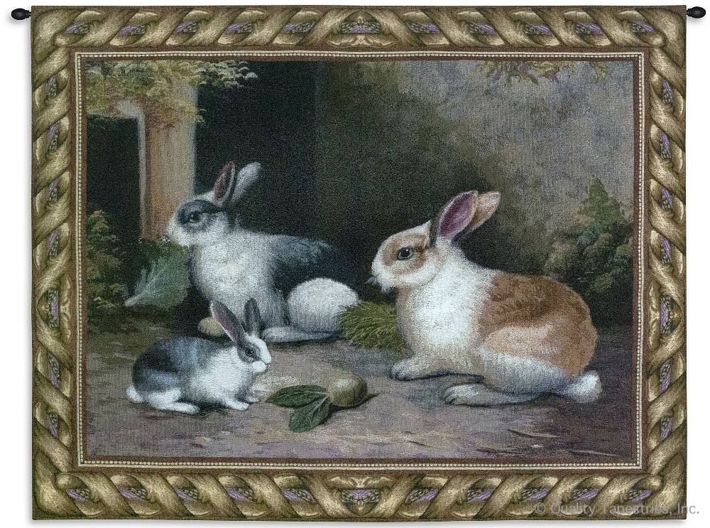Lapin Rabbits Cotton Wall Tapestry C-2474, Carolina, USAwoven, Tapestry, Animal, Rabbits, Brown, Dark, Cream, White, 50-59Incheswide, 40-49Inchestall, Horizontal, Cotton, Woven, Wall, Hanging, Tapestries, tapestries, tapestrys, hangings, and, the