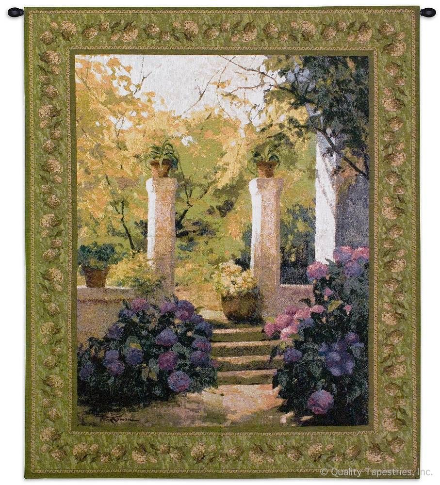 Jardin Interior Claustre Wall Tapestry C-2519, Carolina, USAwoven, Tapestry, Floral, Garden, Pink, Yellow, White, Border, Flowers, 40-49Incheswide, 50-59Inchestall, Vertical, Cotton, Woven, Wall, Hanging, Tapestries, tapestries, tapestrys, hangings, and, the