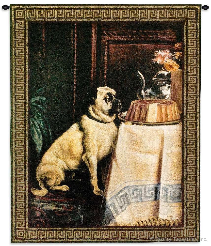 Temptation Wall Tapestry C-2534, Carolina, USAwoven, Tapestry, Animal, Dog, Brown, Cream, Border, 40-49Incheswide, 50-59Inchestall, Vertical, Cotton, Woven, Wall, Hanging, Tapestries, tapestries, tapestrys, hangings, and, the, cake, pie, dessert