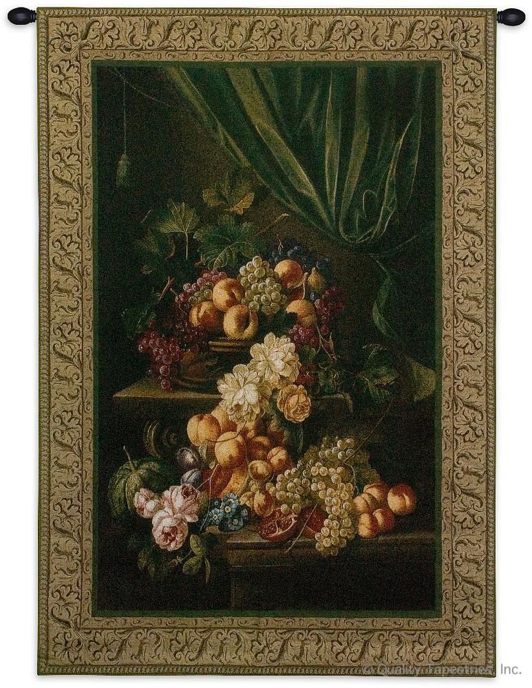 Emerald Elegance Wall Tapestry C-2538, Carolina, USAwoven, Tapestry, Floral, Still, Life, Green, Dark, Border, 30-39Incheswide, 50-59Inchestall, Vertical, Cotton, Woven, Wall, Hanging, Tapestries, tapestries, tapestrys, hangings, and, the