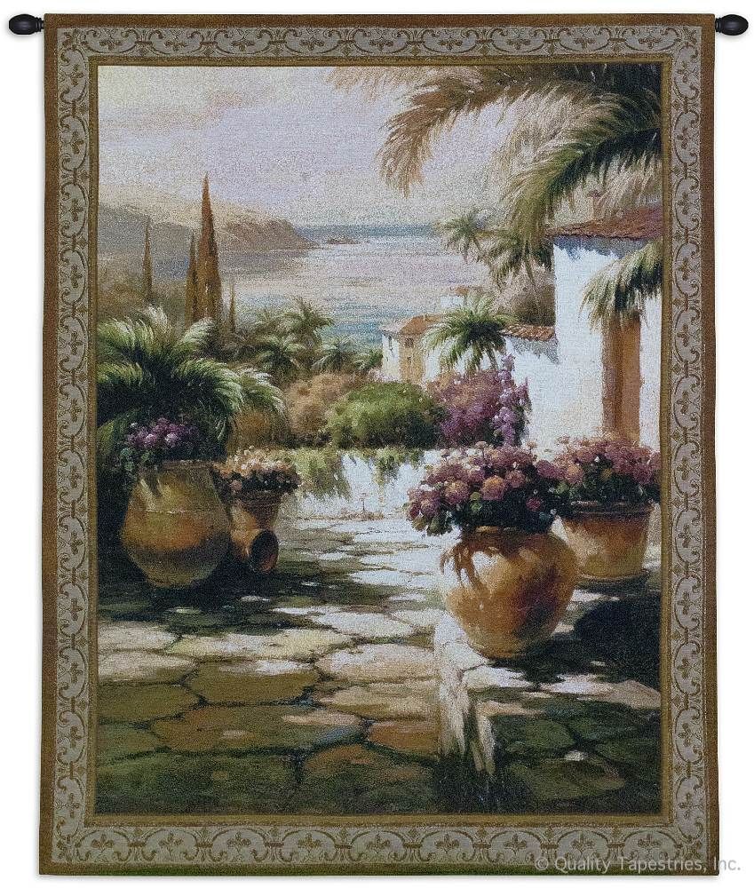 Courtyard View I Wall Tapestry C-2551, Carolina, USAwoven, Tapestry, Coastal, Group, Cream, Green, Orange, Pink, 30-39Incheswide, 50-59Inchestall, Vertical, Cotton, Woven, Wall, Hanging, Tapestries, tapestries, tapestrys, hangings, and, the