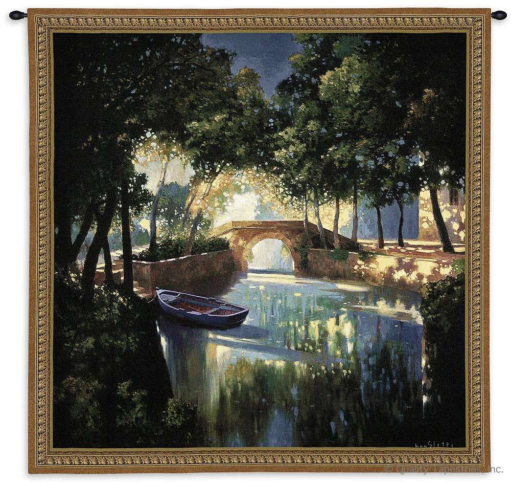 Blue Boat at Night Wall Tapestry C-2709, 2709-Wh, 2709C, 2709Wh, 50-59Inchestall, 50-59Incheswide, 53H, 53W, Art, Ashley, At, Black, Blue, Boat, Carolina, USAwoven, Cotton, Dark, Earth, Erope, Europe, European, Eurupe, Field, Hanging, In, Landscape, Landscapes, Night, River, Scene, Square, Tapestries, Tapestry, Trees, Urope, Wall, Woven, tapestries, tapestrys, hangings, and, the