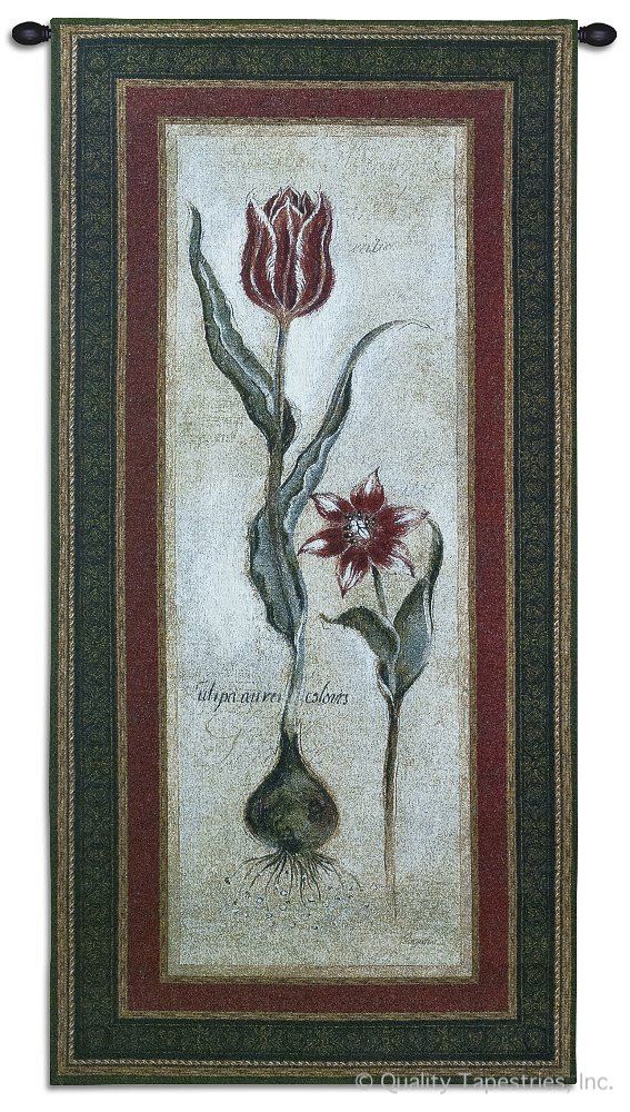 Tulipa Vidoncello IV Wall Tapestry C-2715, 10-29Incheswide, 2715-Wh, 2715C, 2715Wh, 27W, 50-59Inchestall, 53H, Art, Botanical, Carolina, USAwoven, Cotton, Floral, Flower, Flowers, Hanging, Iv, Pedals, Red, Tapestries, Tapestry, Tulipa, Vertical, Vidoncello, Wall, Woven, tapestries, tapestrys, hangings, and, the