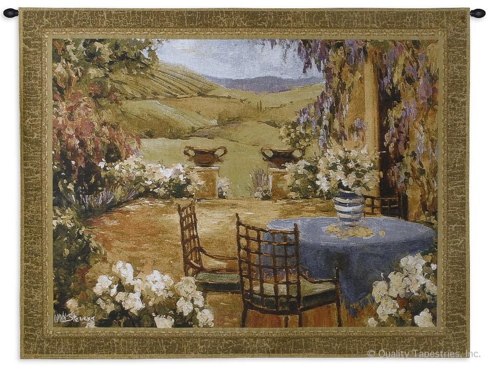 Countryside Terrace Wall Tapestry C-2720, Carolina, USAwoven, Tapestry, Garden, Floral, Purple, Green, Cream, Brown, 50-59Incheswide, 40-49Inchestall, Horizontal, Cotton, Woven, Wall, Hanging, Tapestries, tapestries, tapestrys, hangings, and, the