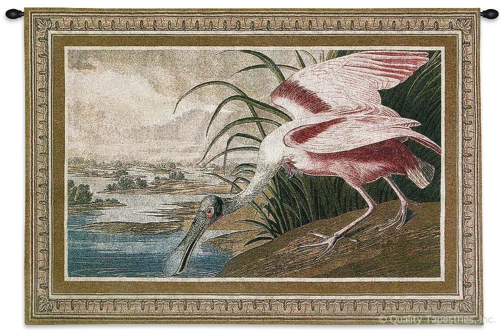 Spoonbill Pelican Wall Tapestry C-2746, Carolina, USAwoven, Tapestry, Animal, Pink, Blue, Border, Birds, 30-39Incheswide, 10-29Inchestall, Horizontal, Cotton, Woven, Wall, Hanging, Tapestries, tapestries, tapestrys, hangings, and, the