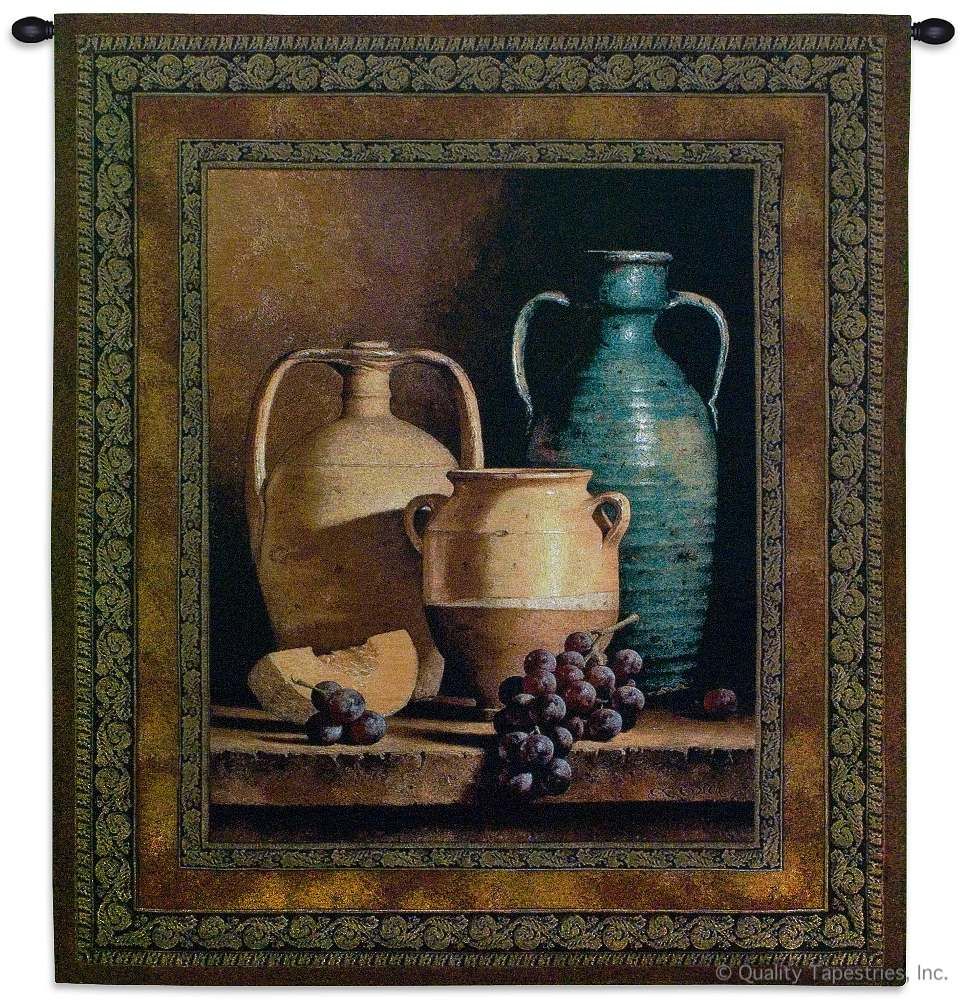 Jugs on a Ledge Wall Tapestry C-2771, &, 2771-Wh, 2771C, 2771Wh, 40-49Incheswide, 45W, 50-59Inchestall, 53H, A, America, American, Art, Brown, Carolina, USAwoven, Cotton, Cowboy, Desert, Green, Hanging, Indian, Jugs, Ledge, Native, On, Pots, Pottery, Southwest, Southwestern, Tapestries, Tapestry, Urn, Urns, Vertical, Wall, Western, Woven, tapestries, tapestrys, hangings, and, the