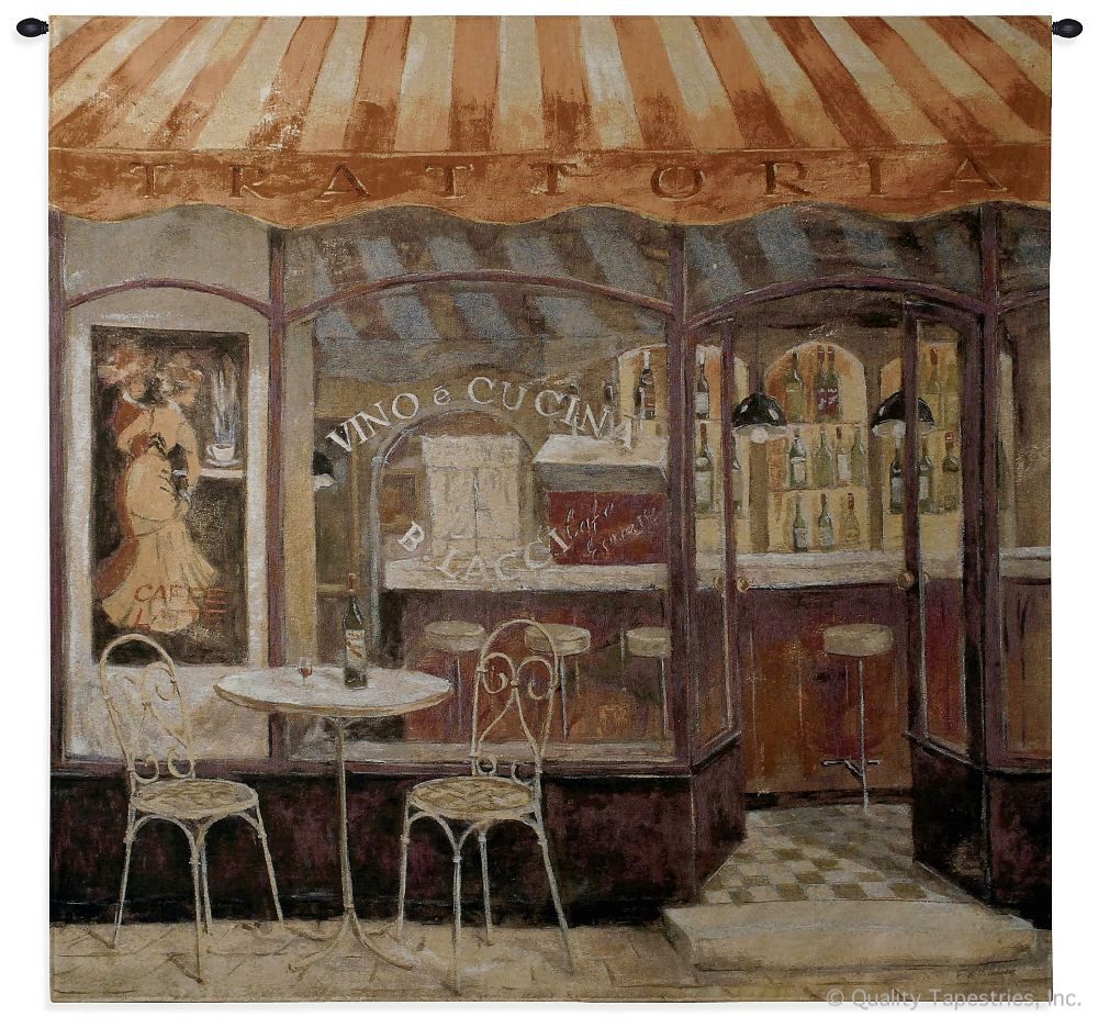 Italian Cafe With Awning Wall Tapestry C-2802, 2802-Wh, 2802C, 2802Wh, 50-59Inchestall, 50-59Incheswide, 53H, 53W, Art, Awning, Cafe, Carolina, USAwoven, Cityscape, Cityscapes, Cotton, Erope, Europe, European, Eurupe, Hanging, Italian, Italy, Orange, Restaurant, Restaurante, Square, Tapestries, Tapestry, Urope, Wall, With, Woven, tapestries, tapestrys, hangings, and, the