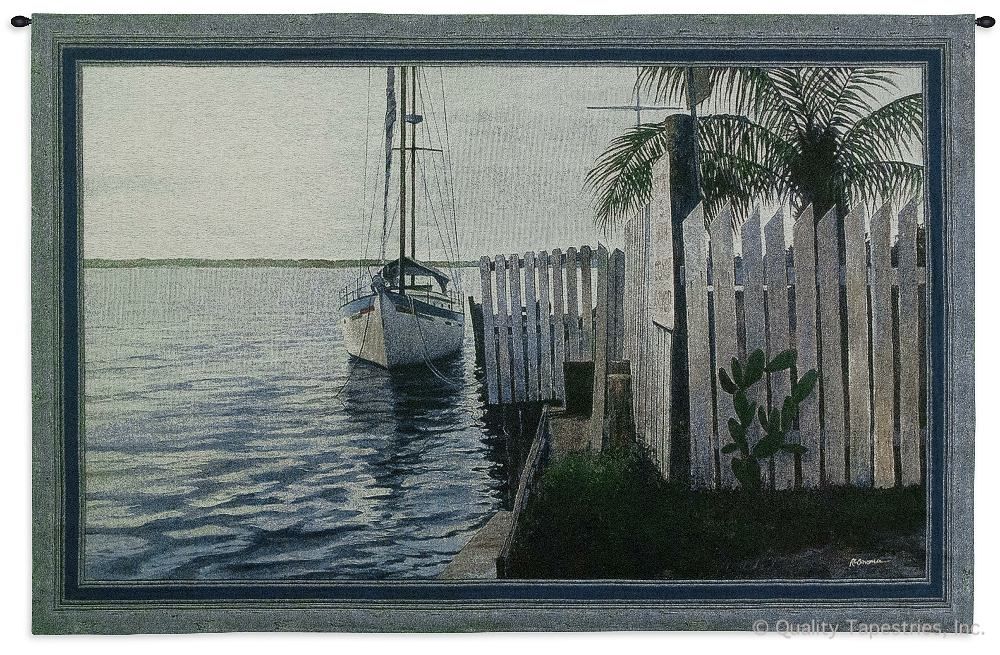 No Worries Wall Tapestry C-2823, Carolina, USAwoven, Tapestry, Coastal, Nautical, Blue, White, Boat, Fence, 50-59Incheswide, 30-39Inchestall, Horizontal, Cotton, Woven, Wall, Hanging, Tapestries, tapestries, tapestrys, hangings, and, the