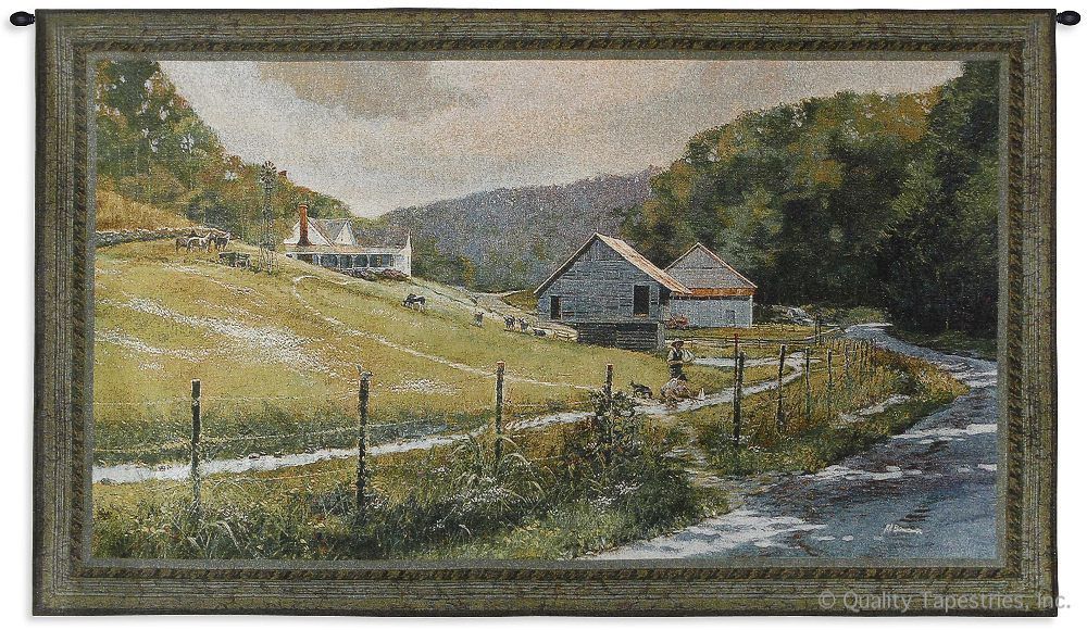 Countryside Home Wall Tapestry C-2848, 2848-Wh, 2848C, 2848Wh, 30-39Inchestall, 31H, 50-59Incheswide, 53W, Art, Carolina, USAwoven, Cotton, Countryside, Cows, Earth, Field, Grazing, Green, Hanging, Home, Horizontal, Landscape, Landscapes, River, Scene, Tapestries, Tapestry, Wall, With, Woven, tapestries, tapestrys, hangings, and, the