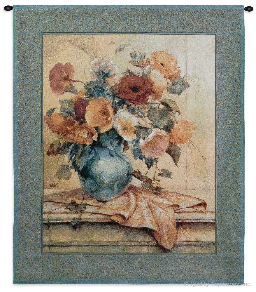 Jennies Mantle I Wall Tapestry C-2884, Carolina, USAwoven, Tapestry, Still, Life, Floral, Blue, Pink, Red, Flowers, Group, 40-49Incheswide, 50-59Inchestall, Vertical, Cotton, Woven, Wall, Hanging, Tapestries, tapestries, tapestrys, hangings, and, the