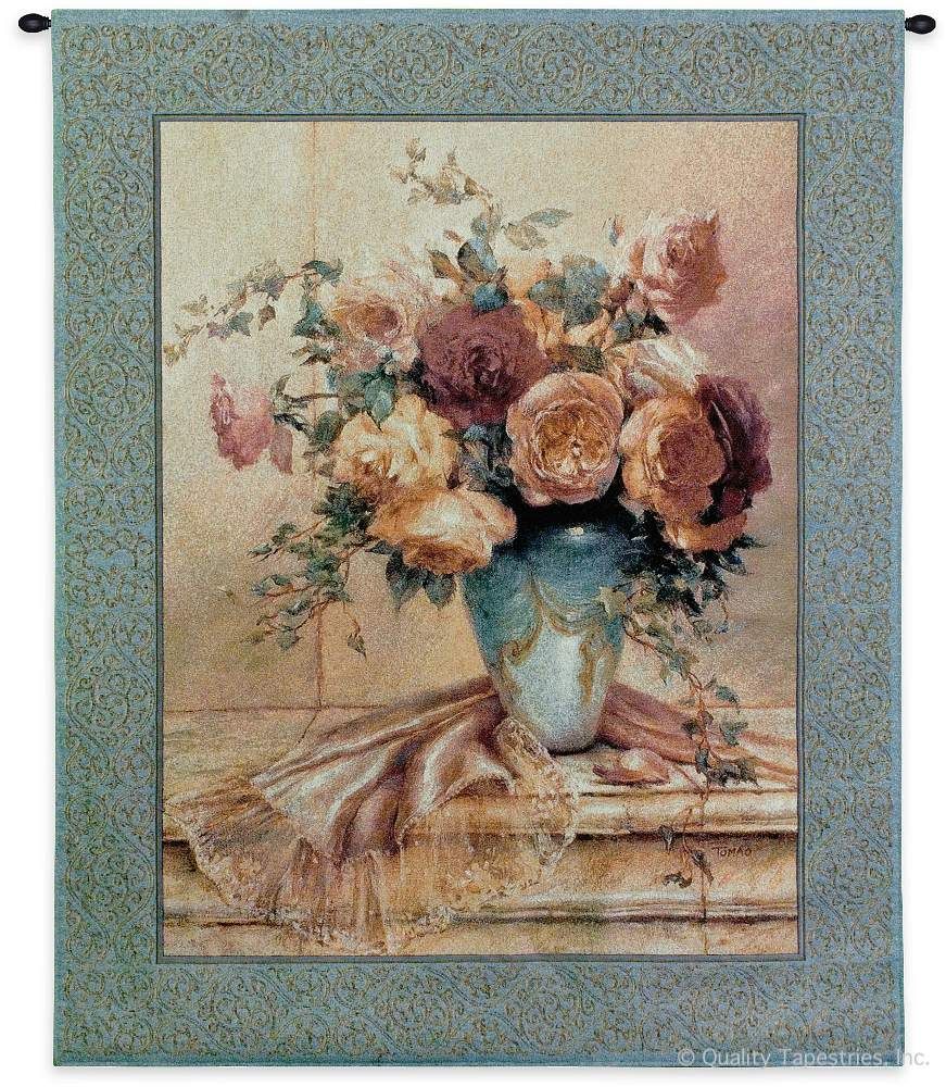 Jennies Mantle II Wall Tapestry C-2885, Carolina, USAwoven, Tapestry, Still, Life, Floral, Blue, Pink, Red, Flowers, Group, 40-49Incheswide, 50-59Inchestall, Vertical, Cotton, Woven, Wall, Hanging, Tapestries, tapestries, tapestrys, hangings, and, the