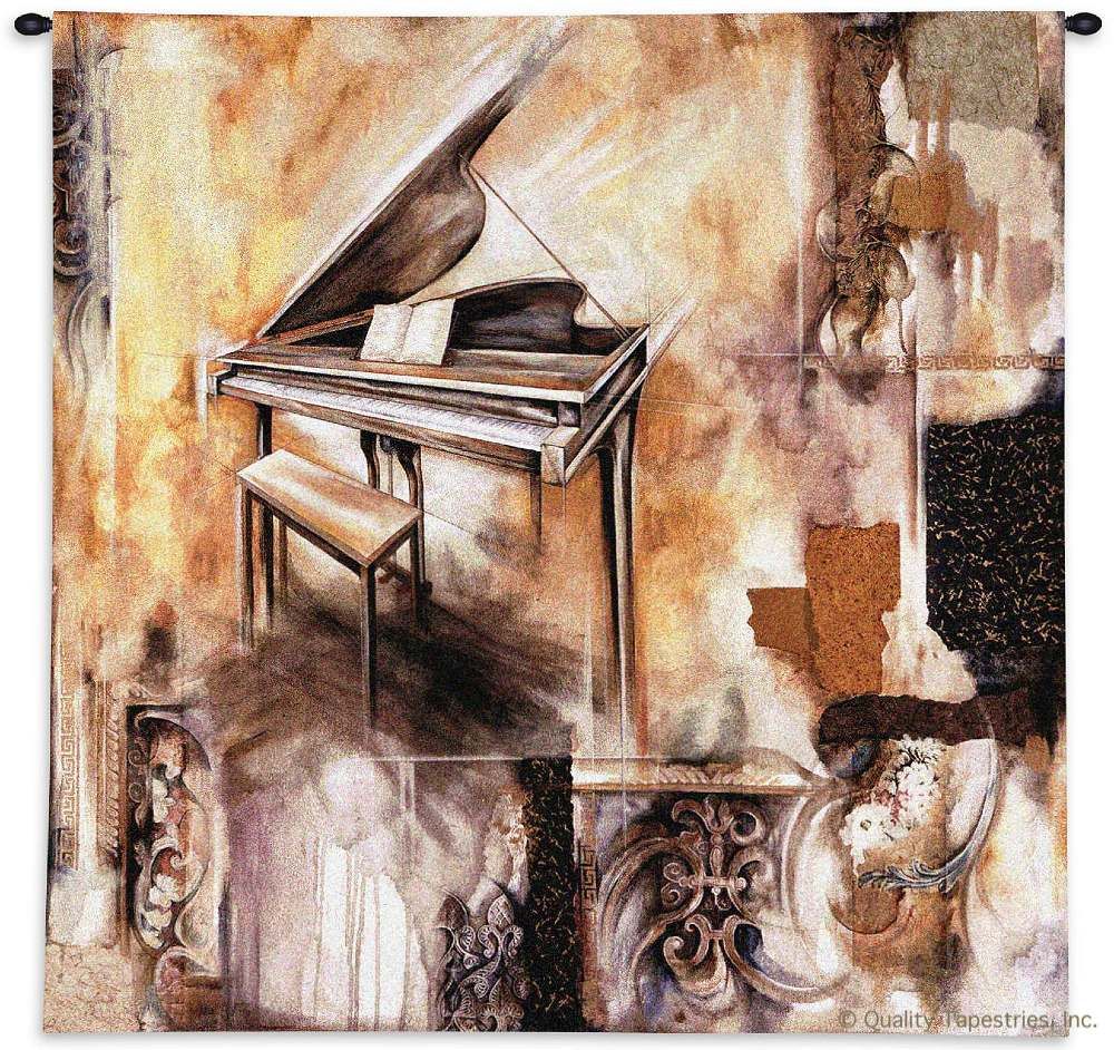 Grand Piano Abstract Wall Tapestry C-2893, 2893-Wh, 2893C, 2893Wh, 50-59Inchestall, 50-59Incheswide, 53H, 53W, Abstract, Art, Brown, Carolina, USAwoven, Cotton, Grand, Hanging, Instrument, Instruments, Music, Musical, Piano, Square, Tapestries, Tapestry, Wall, Woven, tapestries, tapestrys, hangings, and, the