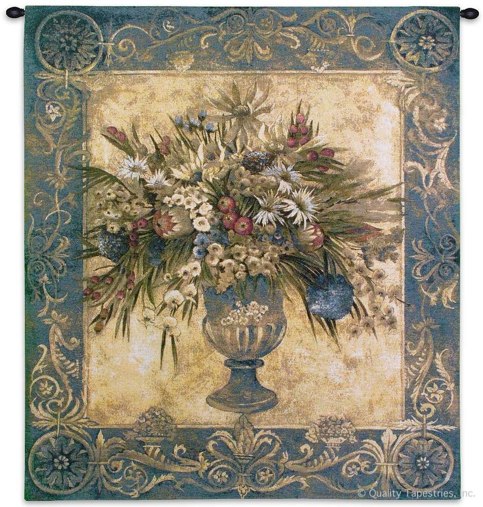 Tuscan Urn Cerulean Wall Tapestry C-2918, Carolina, USAwoven, Tapestry, Floral, Botanical, Still, Life, Abstract, Yellow, Blue, Group, 40-49Incheswide, 50-59Inchestall, Vertical, Cotton, Woven, Wall, Hanging, Tapestries, tapestries, tapestrys, hangings, and, the