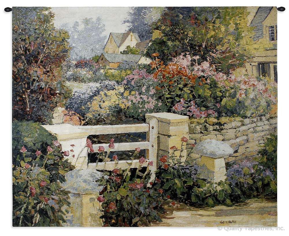 The English Gate Garden Wall Tapestry C-2963, 2963-Wh, 2963C, 2963Wh, 40-49Inchestall, 43H, 50-59Incheswide, 53W, Art, Botanical, Carolina, USAwoven, Cotton, English, Floral, Flower, Flowers, Garden, Gate, Green, Hanging, Home, Horizontal, Pedals, Tapestries, Tapestry, The, Wall, Woven, tapestries, tapestrys, hangings, and, the