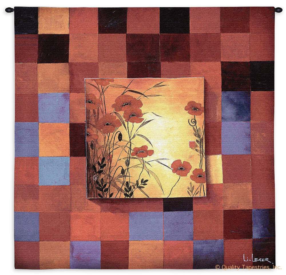Poppies & Squares Wall Tapestry C-3025, &, 3025-Wh, 3025C, 3025Wh, 50-59Inchestall, 50-59Incheswide, 53H, 53W, Abstract, Art, Blue, Botanical, Carolina, USAwoven, Contemporary, Cotton, Don, Floral, Flower, Flowers, Hanging, Leger, Li, Li-Leger, Modern, Orange, Pedals, Poppies, Red, Square, Squares, Sss, Tapastry, Tapestries, Tapestry, Tapistry, Wall, Woven, tapestries, tapestrys, hangings, and, the