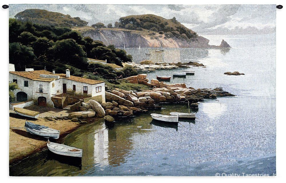 Daybreak On Coast Wall Tapestry C-3029, Carolina, USAwoven, Tapestry, Nautical, Coastal, Blue, Green, Boats, 50-59Incheswide, 30-39Inchestall, Horizontal, Cotton, Woven, Wall, Hanging, Tapestries, tapestries, tapestrys, hangings, and, the