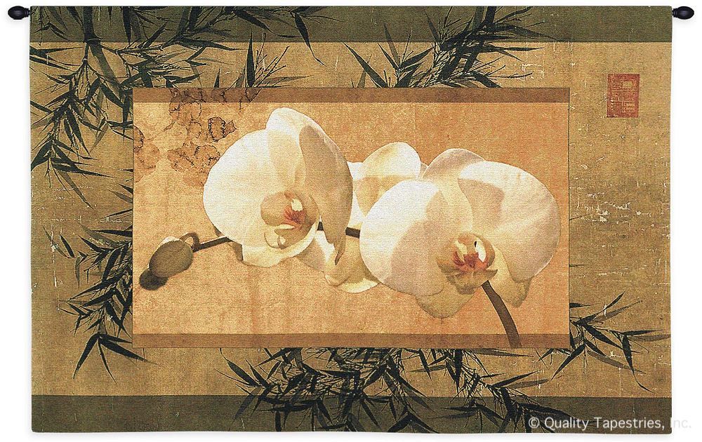 Bamboo And Orchids I Wall Tapestry C-3033, Carolina, USAwoven, Tapestry, Oriental, Floral, Beige, White, Green, Brown, 30-39Incheswide, 10-29Inchestall, Horizontal, Cotton, Woven, Wall, Hanging, Tapestries, tapestries, tapestrys, hangings, and, the