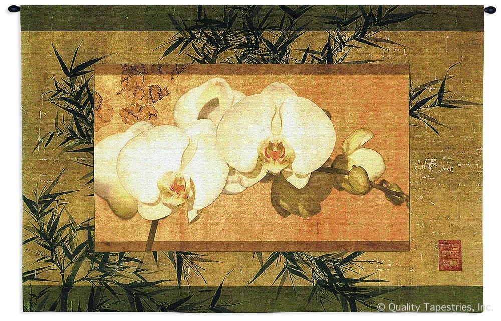 Bamboo and Orchids II Wall Tapestry C-3035, 10-29Inchestall, 26H, 30-39Incheswide, 3035-Wh, 3035C, 3035Wh, 39W, Abstract, And, Art, Asia, Asian, Bamboo, Botanical, Brown, Carolina, USAwoven, Chinese, Contemporary, Cotton, Cream, Floral, Flower, Flowers, Hanging, Horizontal, Ii, Japanese, Modern, Orchids, Orient, Oriental, Pedals, Tapastry, Tapestries, Tapestry, Tapistry, Wall, White, Woven, tapestries, tapestrys, hangings, and, the