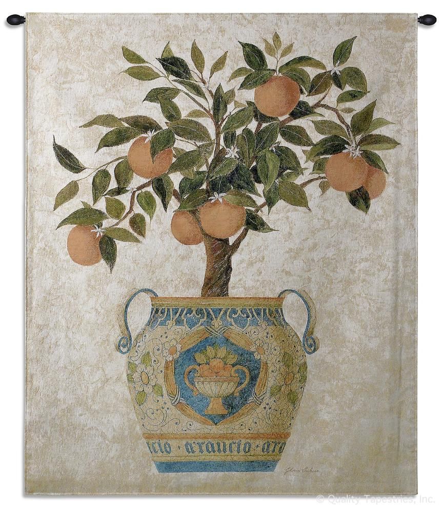 Italian Orange Tree Wall Tapestry C-3041, Carolina, USAwoven, Tapestry, Trees, Urn, Botanical, Floral, Orange, Yellow, Blue, 40-49Incheswide, 50-59Inchestall, Vertical, Cotton, Woven, Wall, Hanging, Tapestries, tapestries, tapestrys, hangings, and, the