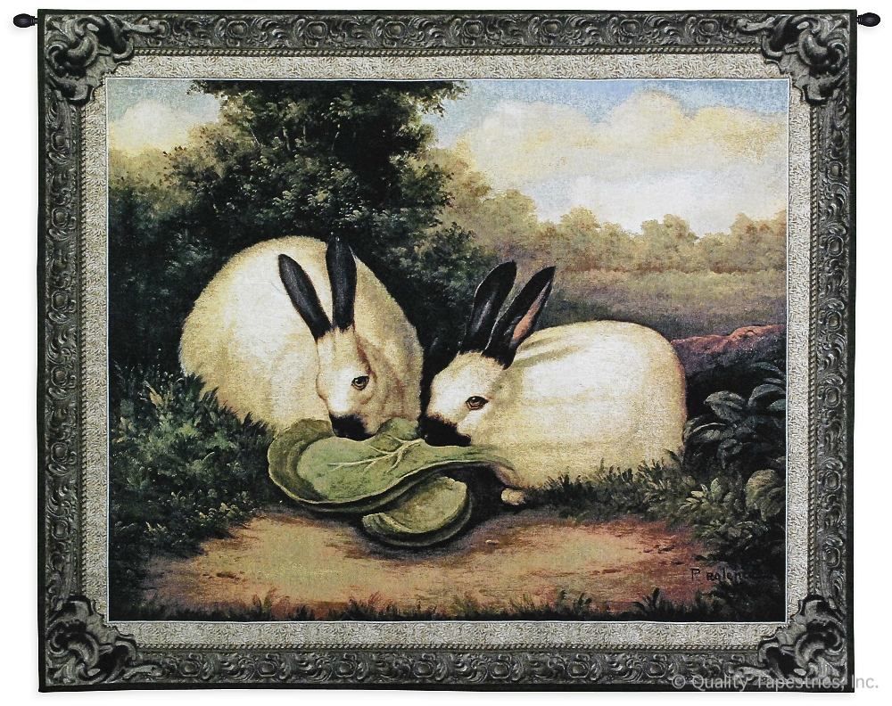 Two Himalayan Rabbits Wall Tapestry C-3076, Carolina, USAwoven, Tapestry, Animal, White, Green, 50-59Incheswide, 40-49Inchestall, Horizontal, Cotton, Woven, Wall, Hanging, Tapestries, tapestries, tapestrys, hangings, and, the