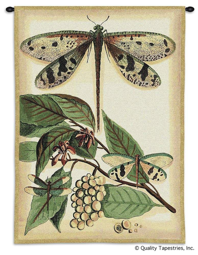 Dragonfly I Wall Tapestry C-3120, 30-39Incheswide, 3120-Wh, 3120C, 3120Wh, 39W, 50-59Inchestall, 53H, Art, Asia, Asian, Carolina, USAwoven, Chinese, Cotton, Dragonfly, Grapes, Green, Group, Hanging, I, Japanese, Leaf, Light, Orient, Oriental, Tapestries, Tapestry, Vertical, Wall, White, Woven, tapestries, tapestrys, hangings, and, the