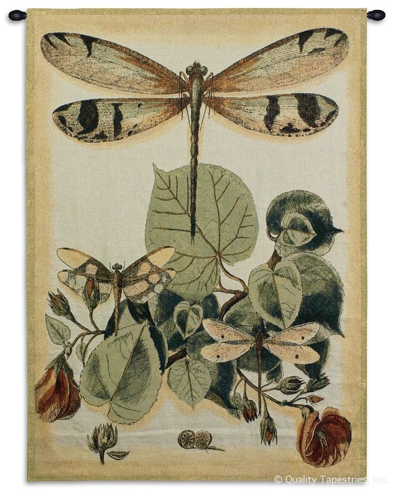 Dragonfly II Wall Tapestry C-3121, 30-39Incheswide, 3121-Wh, 3121C, 3121Wh, 39W, 50-59Inchestall, 53H, Art, Asia, Asian, Carolina, USAwoven, Chinese, Cotton, Dragonfly, Grapes, Green, Group, Hanging, Ii, Japanese, Leaf, Light, Orient, Oriental, Tapestries, Tapestry, Vertical, Wall, White, Woven, tapestries, tapestrys, hangings, and, the
