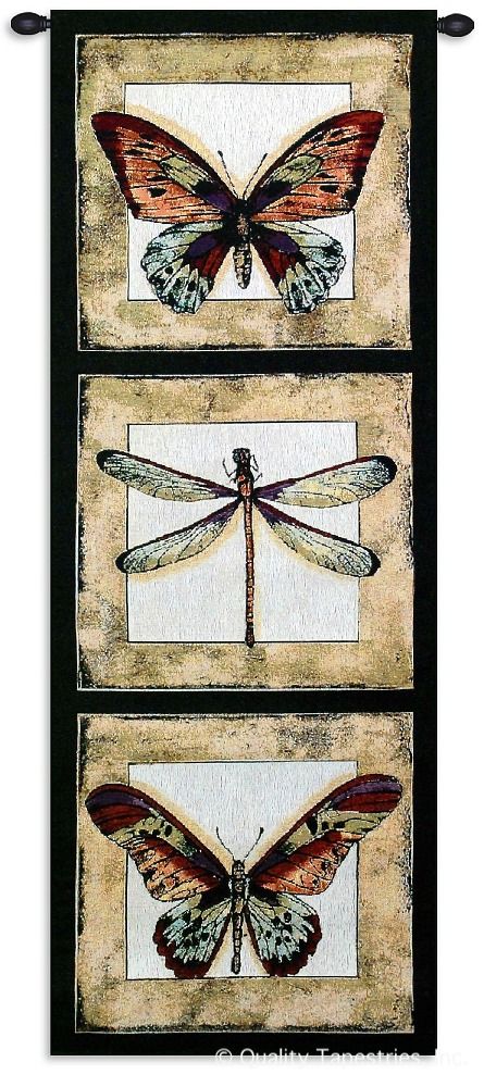 Dragonfly & Butterflies I Wall Tapestry C-3125, &, 10-29Incheswide, 18W, 3125-Wh, 3125C, 3125Wh, 40-49Inchestall, 49H, Animal, Animals, Art, Beige, Brown, Butterflies, Butterfly, Carolina, USAwoven, Cotton, Dragonfly, Group, Hanging, I, Long, Panel, Tall, Tapastry, Tapestries, Tapestry, Tapistry, Vertical, Wall, Woven, tapestries, tapestrys, hangings, and, the