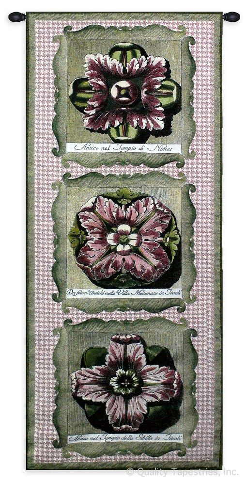 Haute Pink Medallion Trio Wall Tapestry C-3127, Carolina, USAwoven, Tapestry, Floral, Pink, Green, Group, 10-29Incheswide, 50-59Inchestall, Vertical, Cotton, Woven, Wall, Hanging, Tapestries, tapestries, tapestrys, hangings, and, the