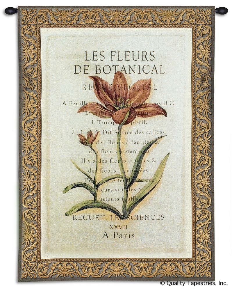 Les Fleurs I Wall Tapestry C-3129, 30-39Incheswide, 3129-Wh, 3129C, 3129Wh, 38W, 50-59Inchestall, 53H, Art, Botanical, Carolina, USAwoven, Cotton, Cream, Fleurs, Floral, Flower, Flowers, Gold, Group, Hanging, I, Les, Pedals, Red, Tapestries, Tapestry, Vertical, Wall, Woven, tapestries, tapestrys, hangings, and, the