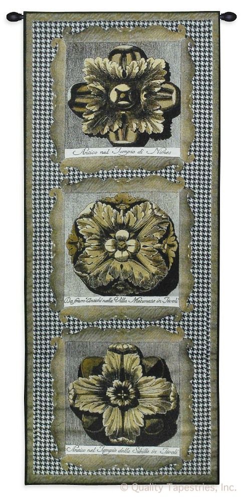 Haute Gold Medallion Trio Wall Tapestry C-3161, Carolina, USAwoven, Tapestry, Floral, Gold, Cream, Group, 10-29Incheswide, 50-59Inchestall, Vertical, Cotton, Woven, Wall, Hanging, Tapestries, tapestries, tapestrys, hangings, and, the