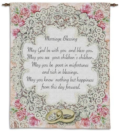 Marriage Blessing II Wall Tapestry C-3176, Carolina, USAwoven, Tapestry, Floral, Cream, Pink, Wedding, 30-39Incheswide, 10-29Inchestall, Horizontal, Cotton, Woven, Wall, Hanging, Tapestries, tapestries, tapestrys, hangings, and, the